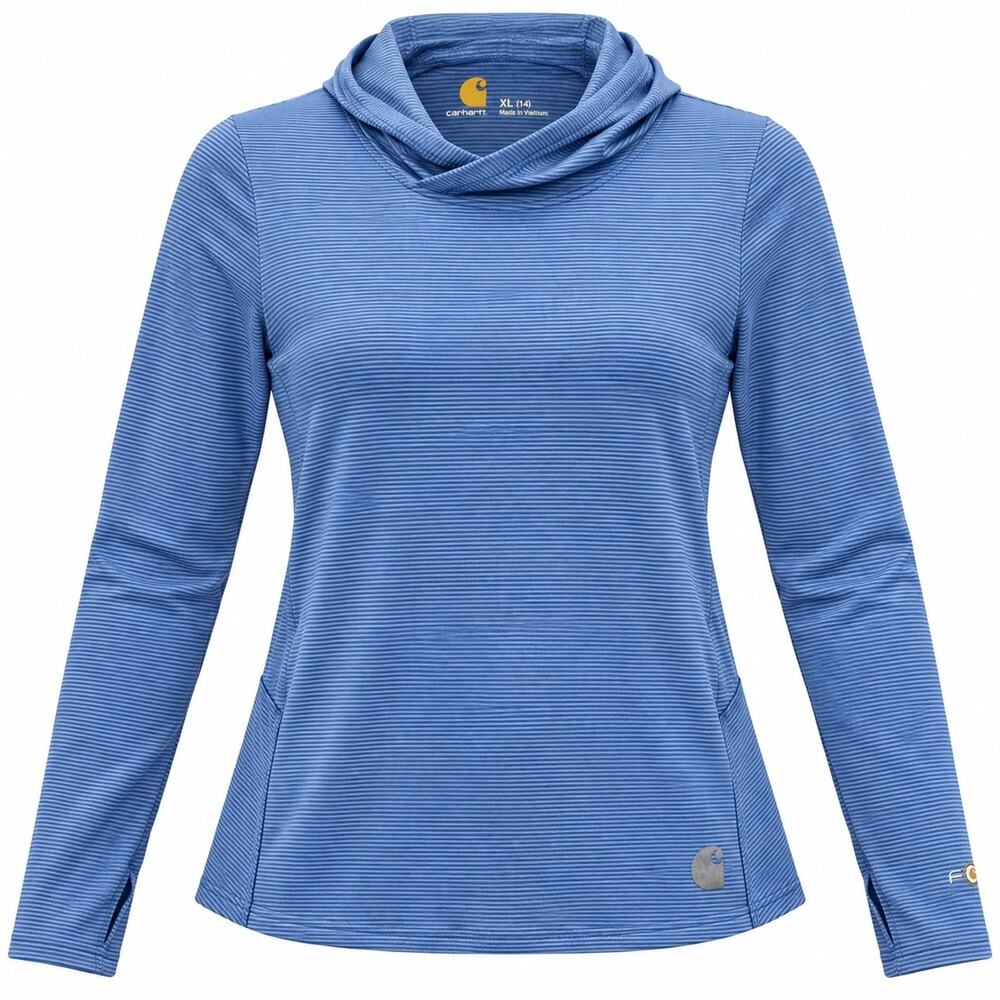 Carhartt Force Girls XL 14 Blue Striped Hoodie Pullover Ruffle Back Peplum Thumb